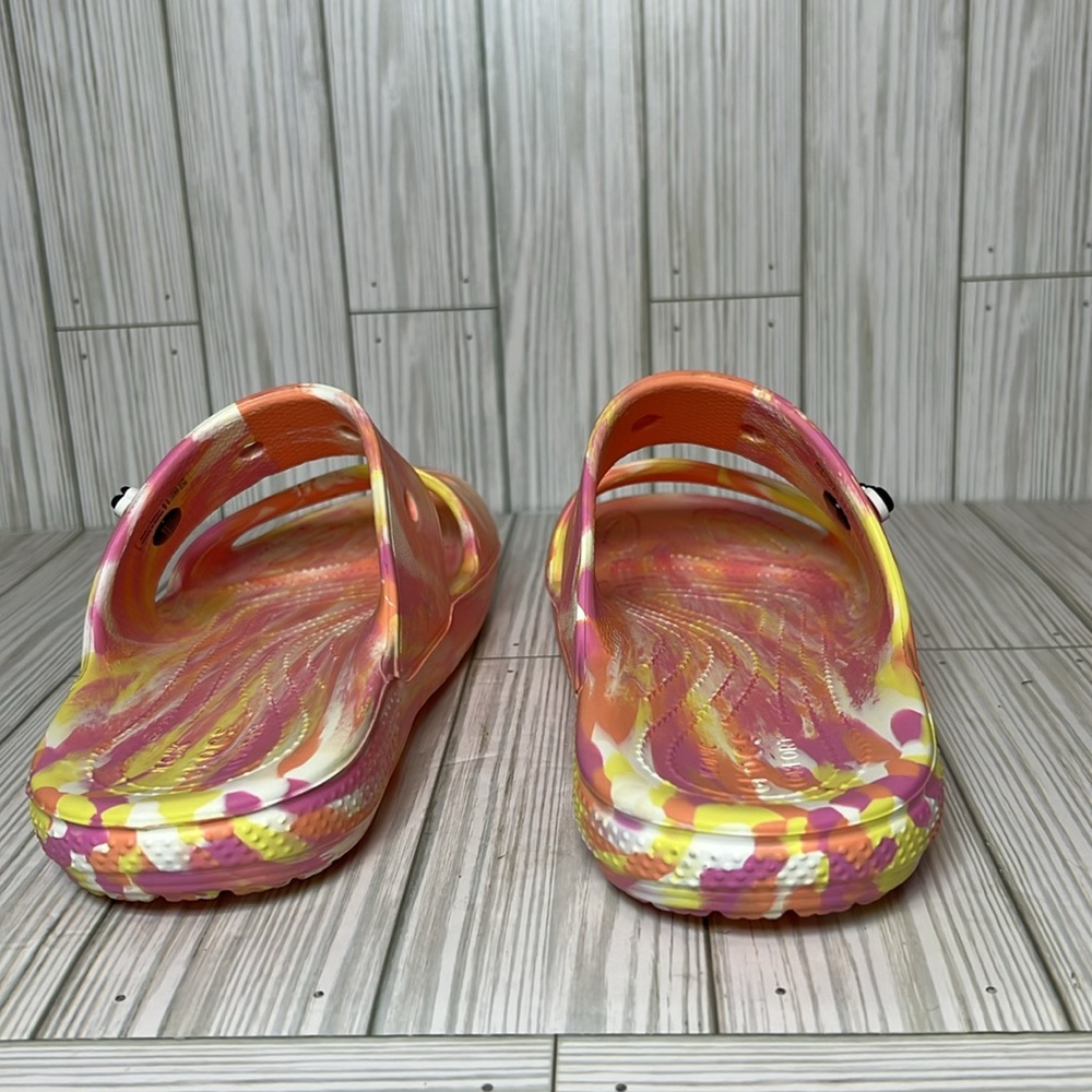Crocs Women’s Classic Marbled Slides Orange Pink Yellow Sandals Size W 10 M 8 - Picture 5 of 9